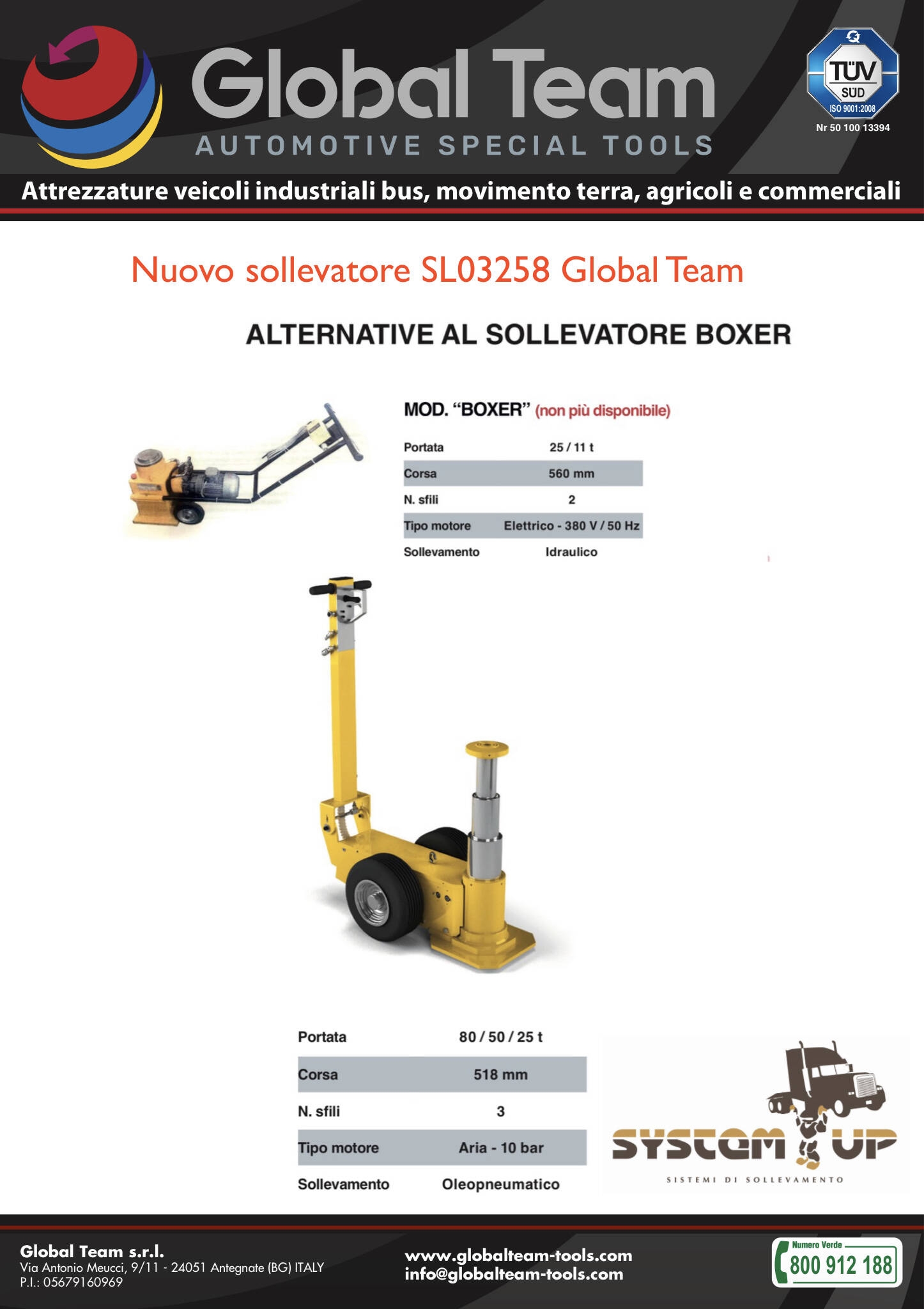 Nuovo sollevatore a 3 sfilate 80/50/25 ton . Chiuso 341 mm 