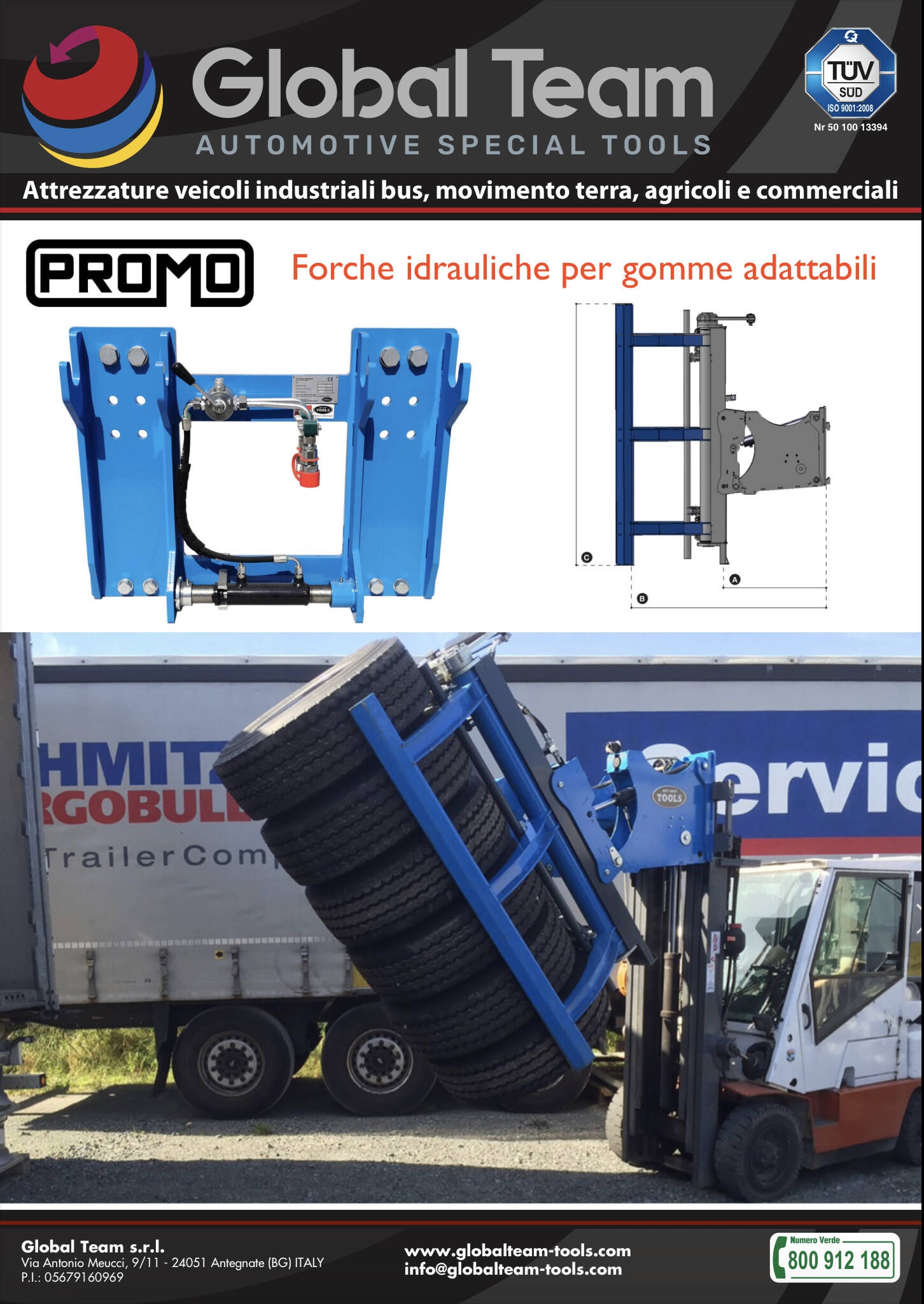 Promo lancio prodotto Pinza idraulica adattabile a carrello elevatore per spostamento pneumatici trucks 