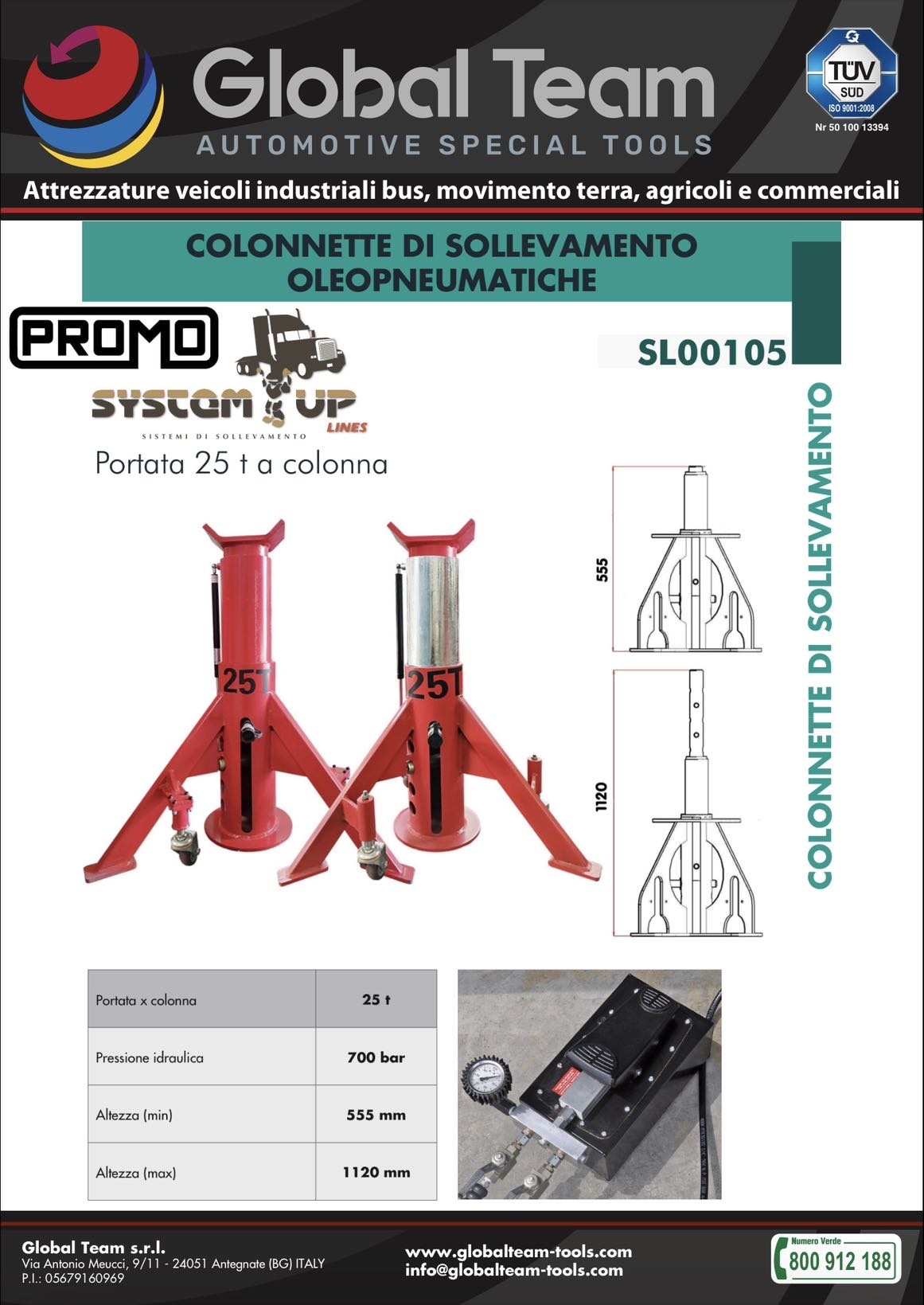 Kit Coppia colonnette oleopneumaiche portata 25 ton. a Colonnetta con pompa pneumatiche