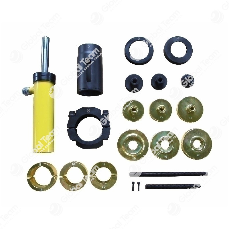 Kit estrattore ed introduttore boccole e silentblock con pistone idraulico e serie anelli (pompa esclusa)