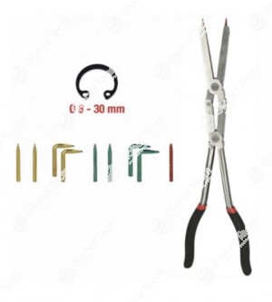 Pinza seeger per INTERNI a doppia forbice lunga 320mm. con kit di punte intercambiabili.